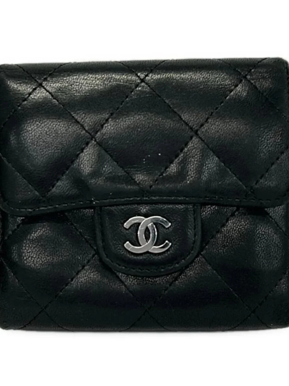 CHANEL Matelasse Black Lambskin Double-hook Wallet